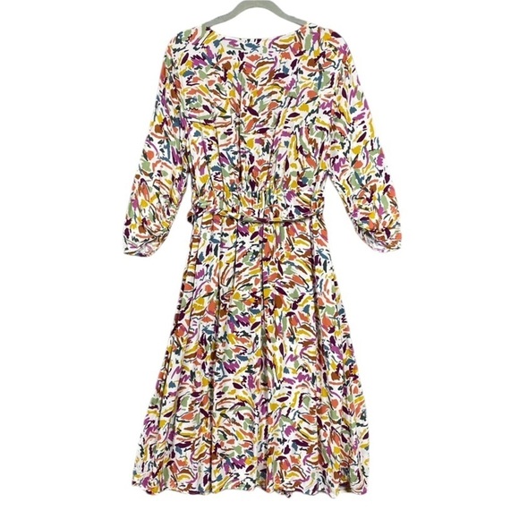 beachlunchlounge Ruched Sleeve Abstract Wrap Midi Dress Womens Size Medium - Picture 5 of 8